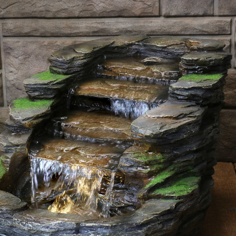 Sunnydaze Shale Falls Outdoor Fountain with LED Lights - 13"