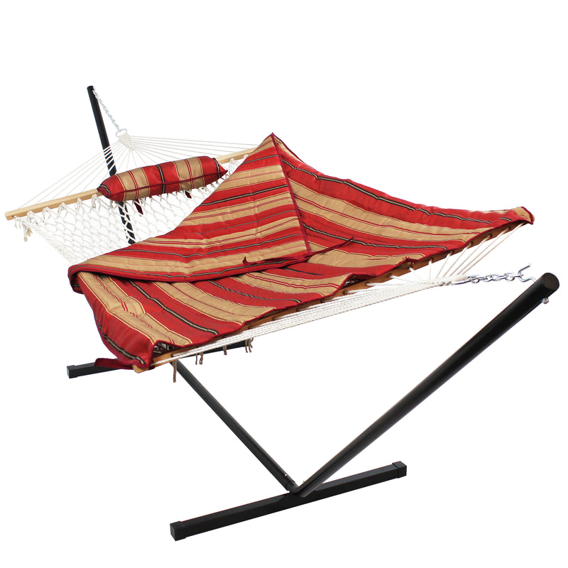 Sunnydaze Rope Hammock with 12' Steel Stand, Pad, and Pillow