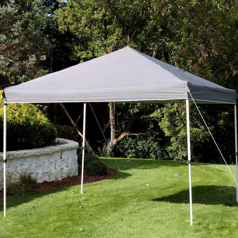 gray 10'x10' pop up canopy with white frame