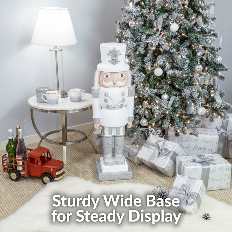 Sunnydaze Sterling the Silver Christmas Nutcracker Statue - 37" H