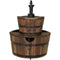 Sunnydaze Country 2-Tier Wood Barrel Water Fountain with Hand Pump