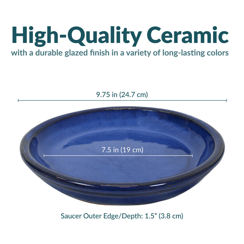 plant pot and plate Sunnydaze Set of 4 Glazed Ceramic Planter Saucers - Imperial Blue