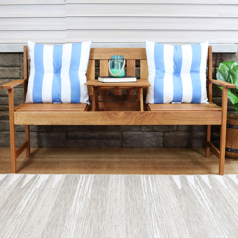 set of 2 blue and white stripped square pillows