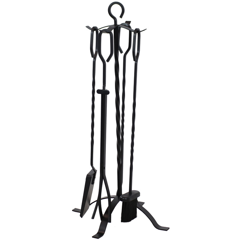 Sunnydaze 4-Piece Steel Fireplace Tool Set with Stand