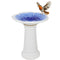 Sunnydaze Misty Blossom Glazed Ceramic Bird Bath – Blue/White - 23" H