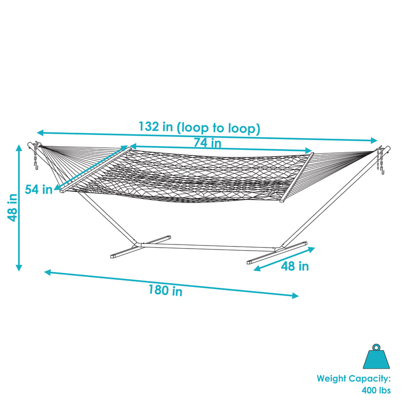 Sunnydaze 2-Person Polyester Rope Hammock with 15' Stand - White