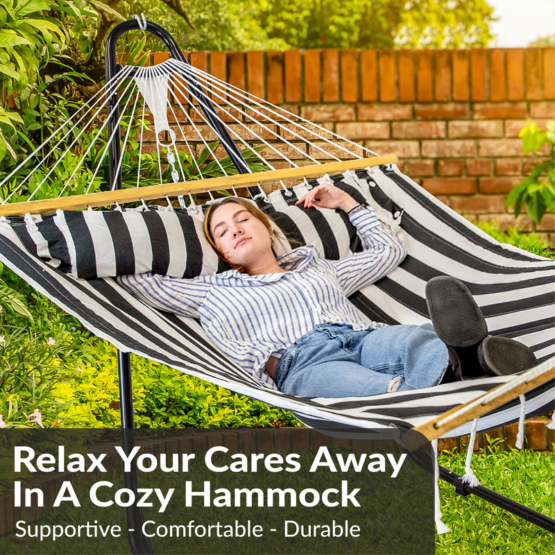 Sunnydaze 2-Person Quilted Fabric Double Hammock with Pillow