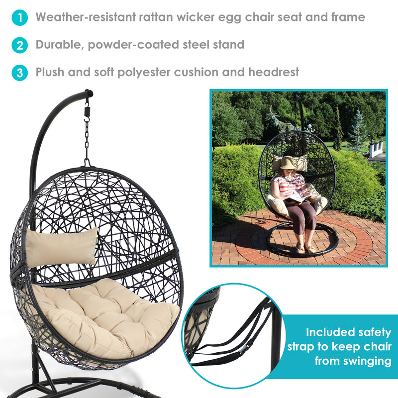 Sunnydaze Jackson Outdoor Hanging Egg Chair Chair with Stand