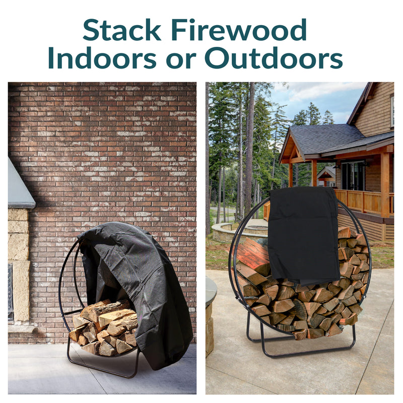 Sunnydaze Firewood Log Hoop Rack with Cover