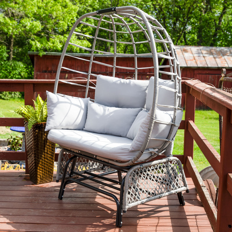 Sunnydaze Double Outdoor Egg Chair with Legs with Cushions and Pillows - Gray