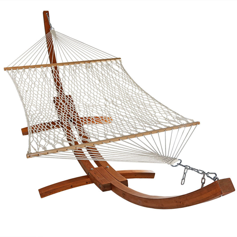 Sunnydaze 2-Person Double Rope Hammock with Wooden Stand