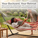 Sunnydaze Rope Hammock with 12' Steel Stand, Pad, and Pillow