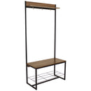 Sunnydaze Industrial Entryway Storage Bench with Coat/Shoe Rack - Brown - 67"