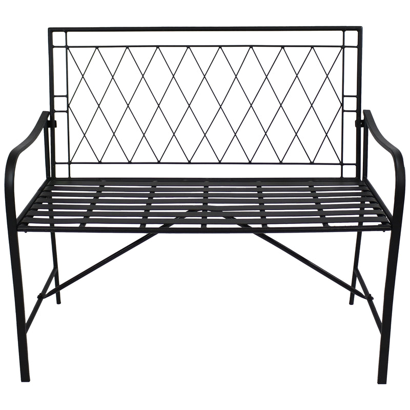 Sunnydaze Argyle Diamond Iron Outdoor Patio Bench - Black