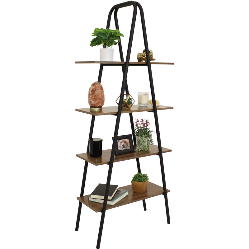 Sunnydaze 4-Tier Industrial Ladder Shelf - Brown