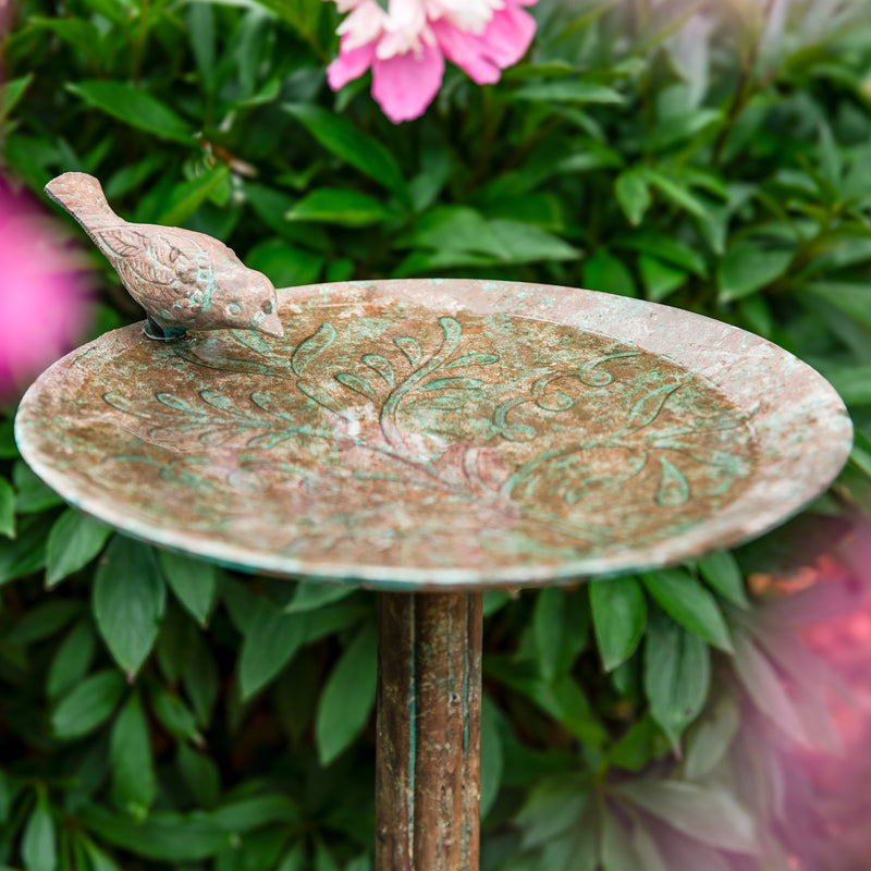 Sunnydaze Ivy and Sage Metal Bird Bath - Rustic Patina - 12.25"