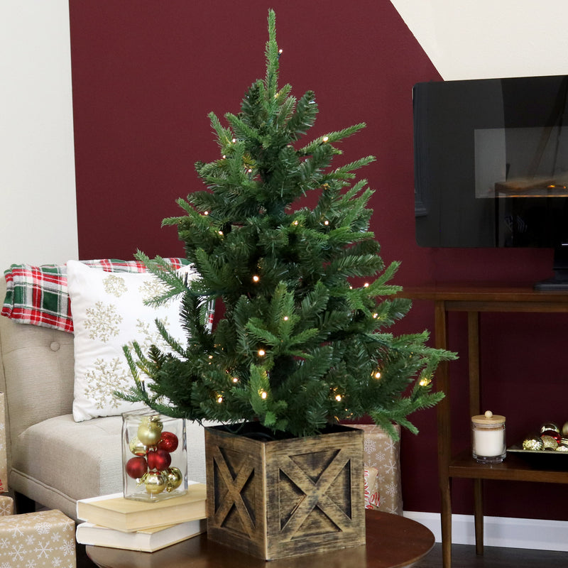 Sunnydaze Pre-Lit Farmhouse Artificial Fir Christmas Tree - 3'