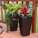 Sunnydaze Polyrattan Tall Square Planter - Brown - Set of 2