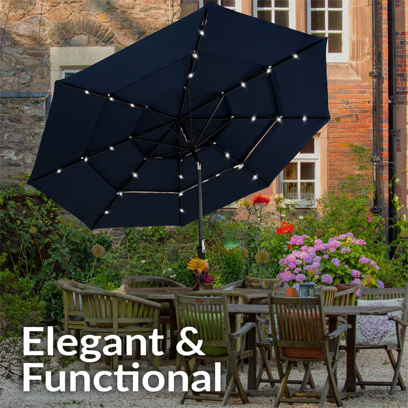 Sunnydaze 10 ft 3-Tier Solar Patio Umbrella with Lights, Tilt, and Crank Sunnydaze 10 ft 3-Tier Solar Patio Umbrella with Lights, Tilt, and Crank