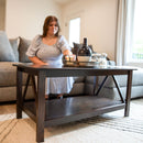 Sunnydaze Dark Wood Coffee Table with Storage Shelf - Dark Brown - 43.5 in