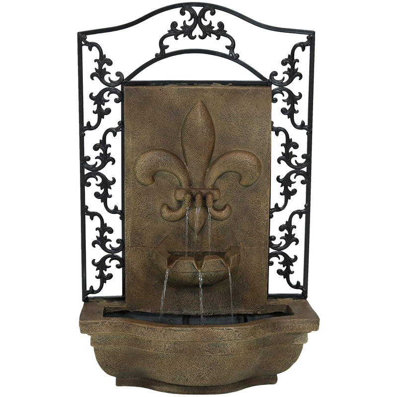 Sunnydaze French Lily Outdoor Wall Water Fountain, with Electric Submersible Pump, 33 Inch Tall