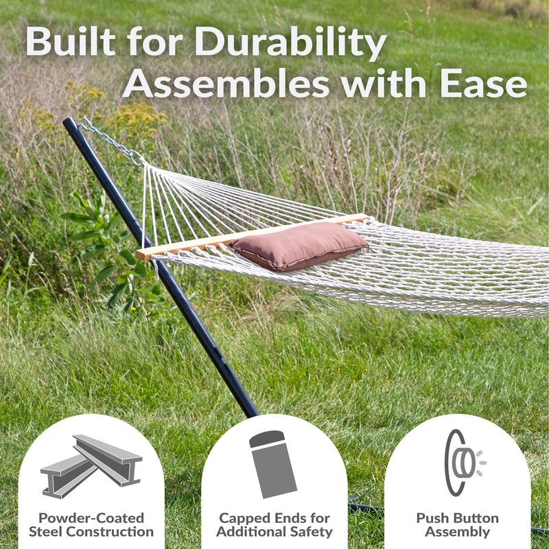 Sunnydaze Rope Hammock with 12' Steel Stand, Pad, and Pillow