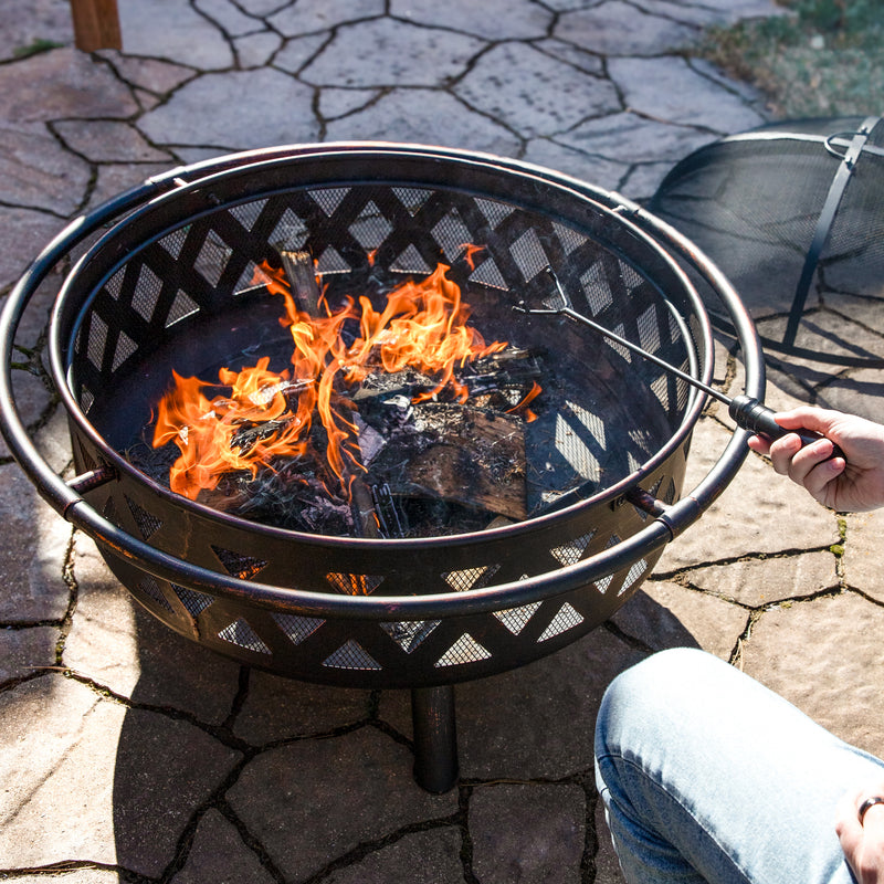 Sunnydaze Bronze Crossweave Wood-Burning Fire Pit with Spark Screen and Poker