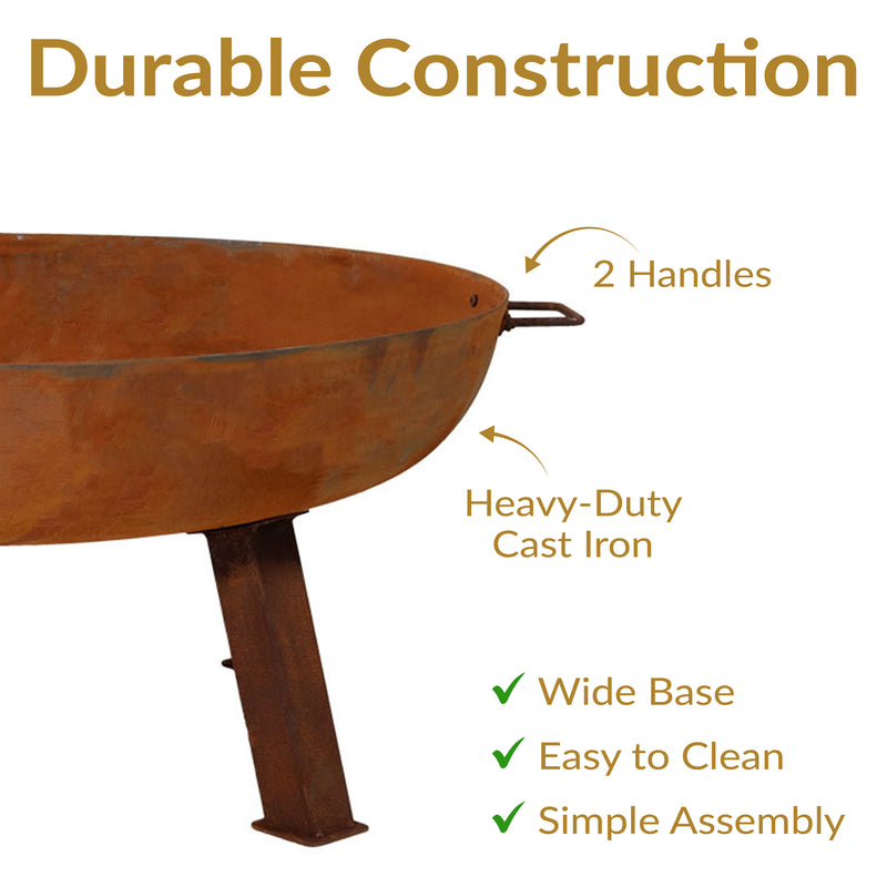 Sunnydaze Rustic Cast Iron Fire Pit Bowl with Stand