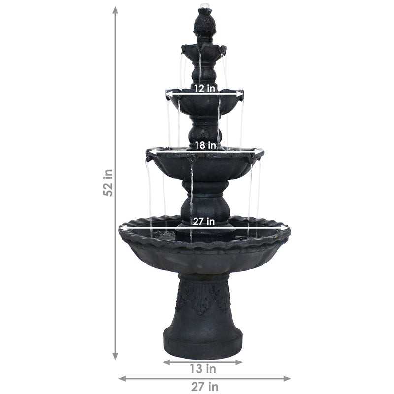 top tiers of black 4 tier electric fountain with pineapple top