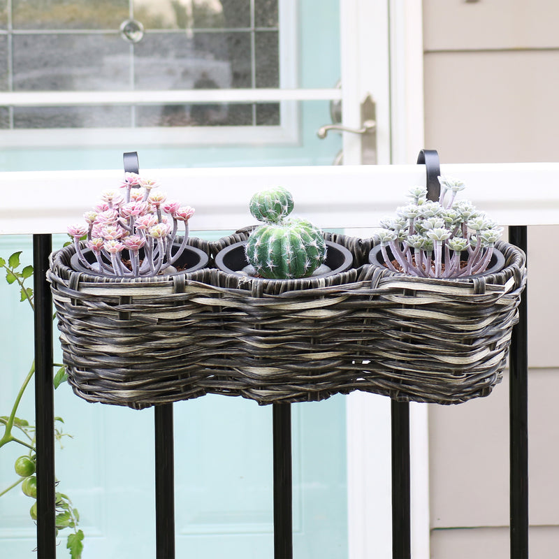 Sunnydaze Round Polyrattan 3-Section Over-the-Rail Planter