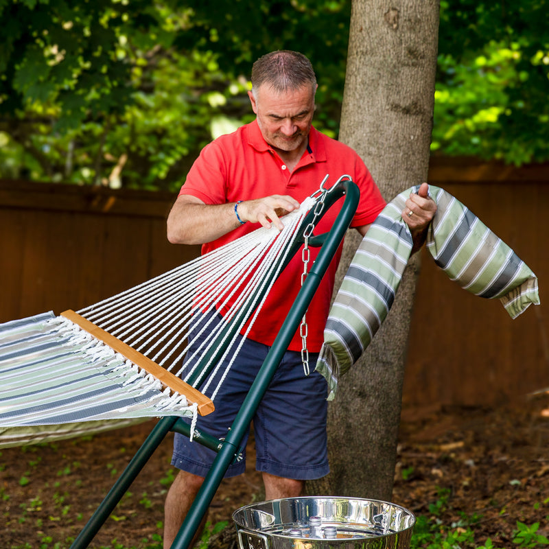 Sunnydaze 2-Person Fabric Spreader Bar Hammock and Pillow