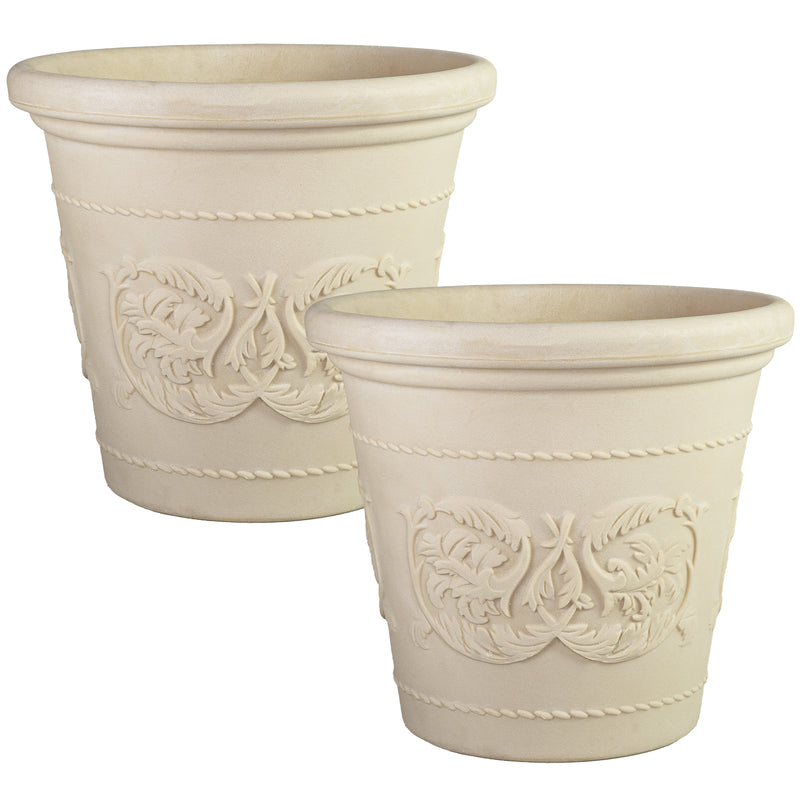 Sunnydaze Arabella Polyresin Large Round Outdoor Planter