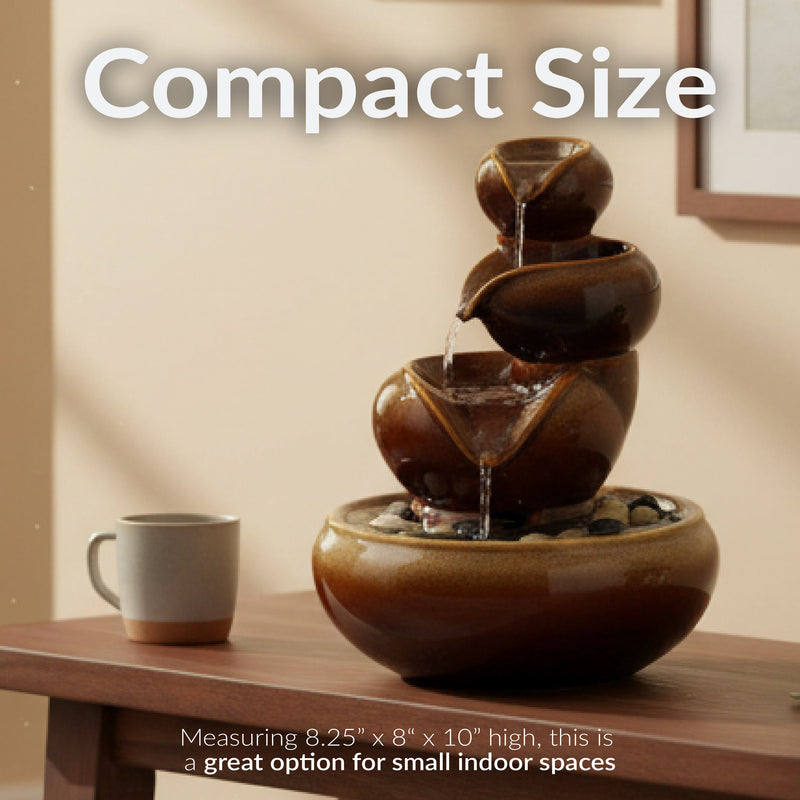Sunnydaze Tiered Vessels Ceramic Indoor Water Fountain - 10"