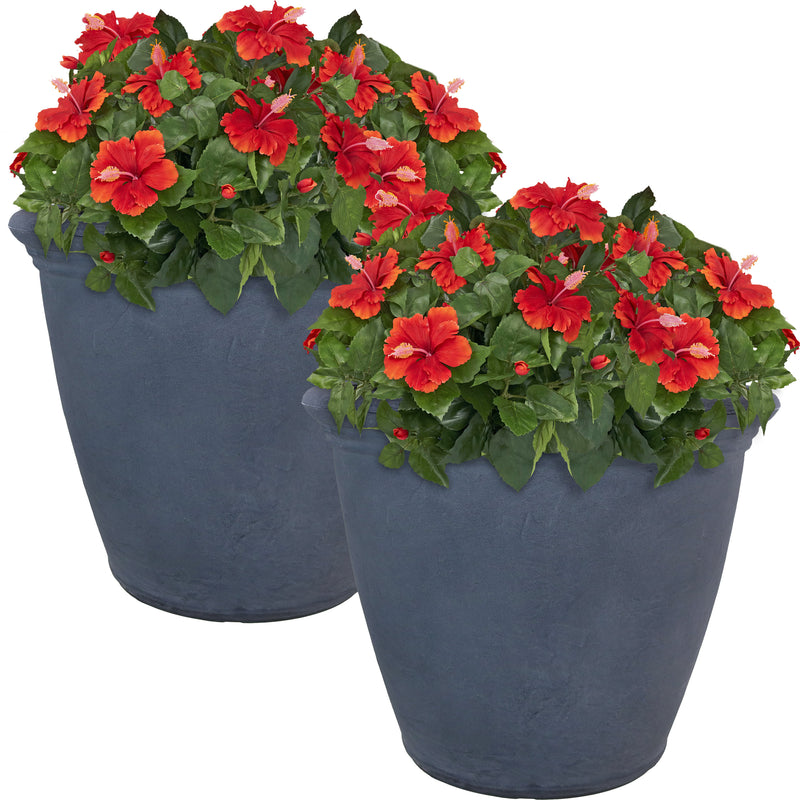 sunnydaze anjelica flower pot planter Sunnydaze Anjelica Outdoor Flower Pot Planter, Slate, 20", Set of 4