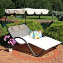 Sunnydaze Double Chaise Lounge with Canopy and Headrest Pillow - Beige