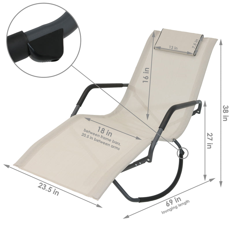Sunnydaze Outdoor Folding Rocking Chaise Lounge Chair with Pillow