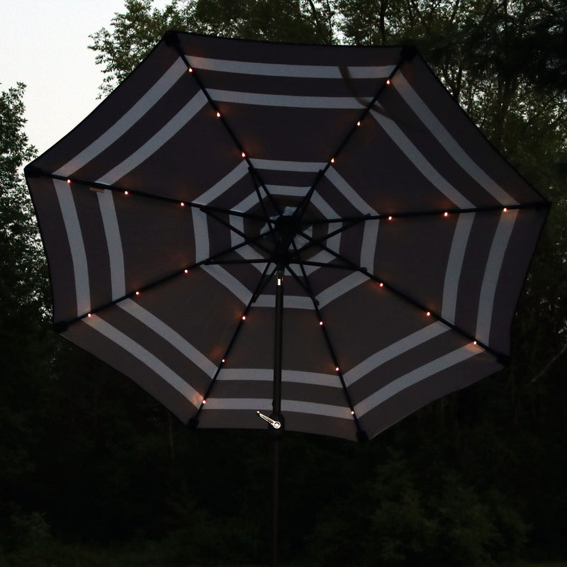 Sunnydaze Solar LED Lighted 9' Aluminum Umbrella with Tilt & Crank