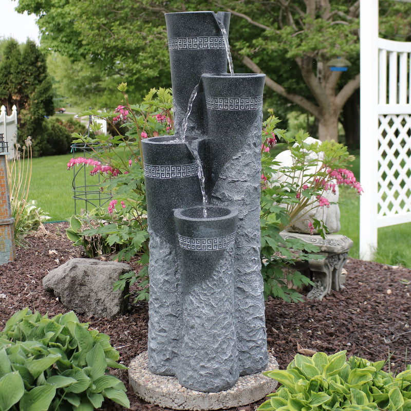 Sunnydaze 4-Tier Staggered Pillars Outdoor Fountain with Lights - 41"