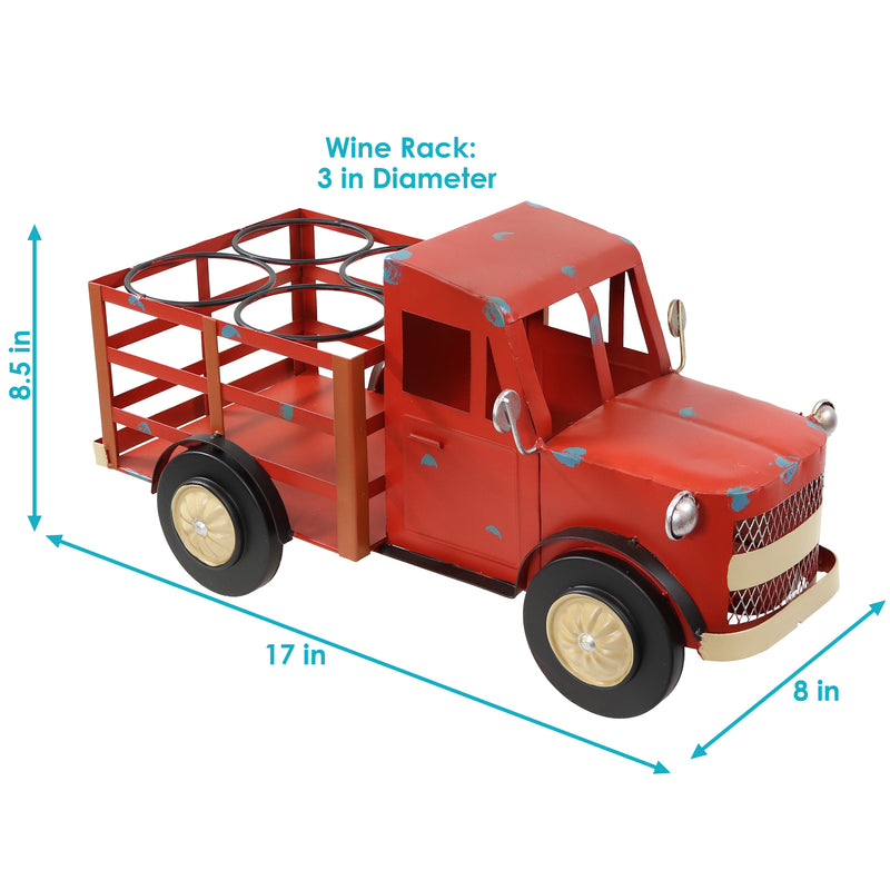 Sunnydaze Rustic Red Truck Metal Wine Rack