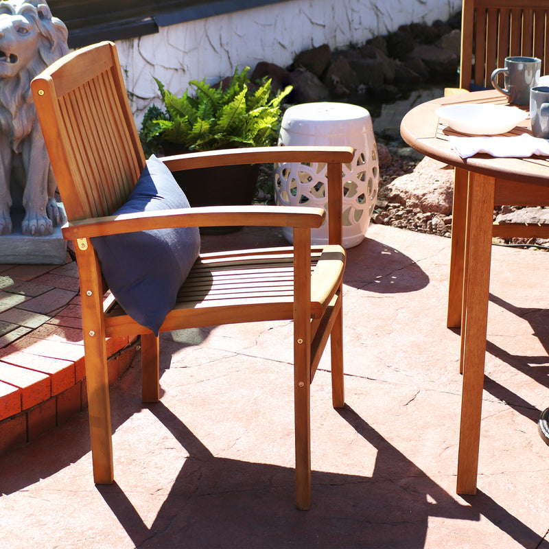 Sunnydaze Teak Wood Stackable Outdoor Patio Dining Chair