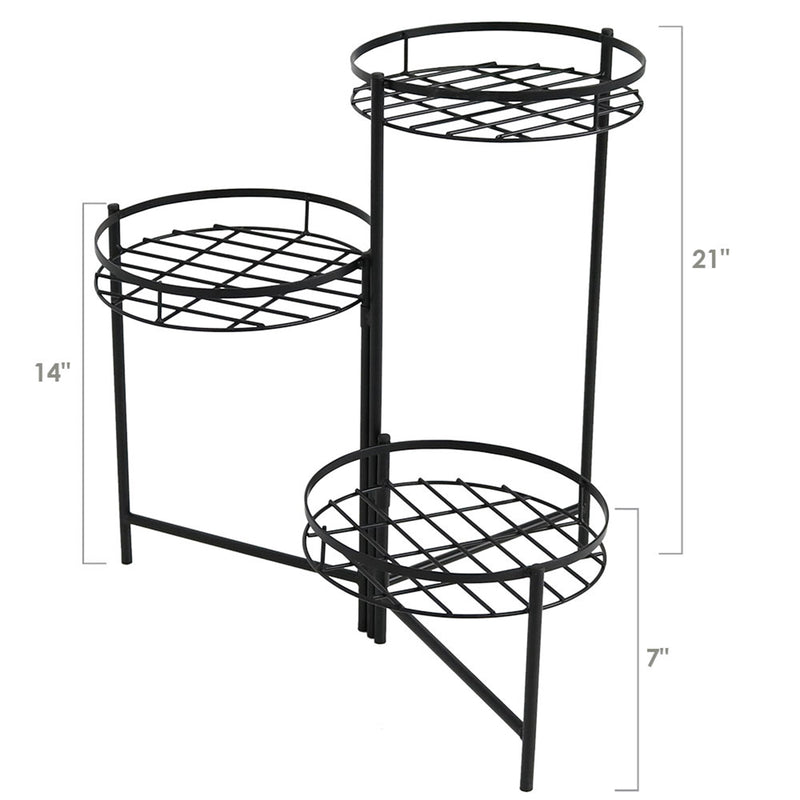 Sunnydaze Black 3-Tiered Planter Stand - 22" H - Set of Two