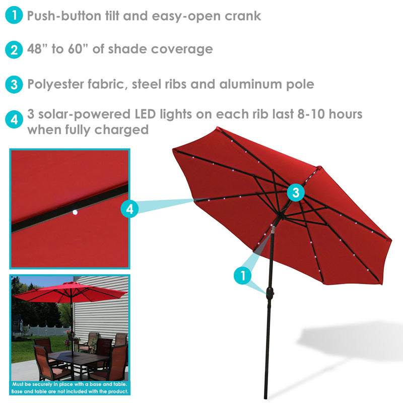 Sunnydaze 9' Solar LED Outdoor Patio Umbrella with Tilt and Crank