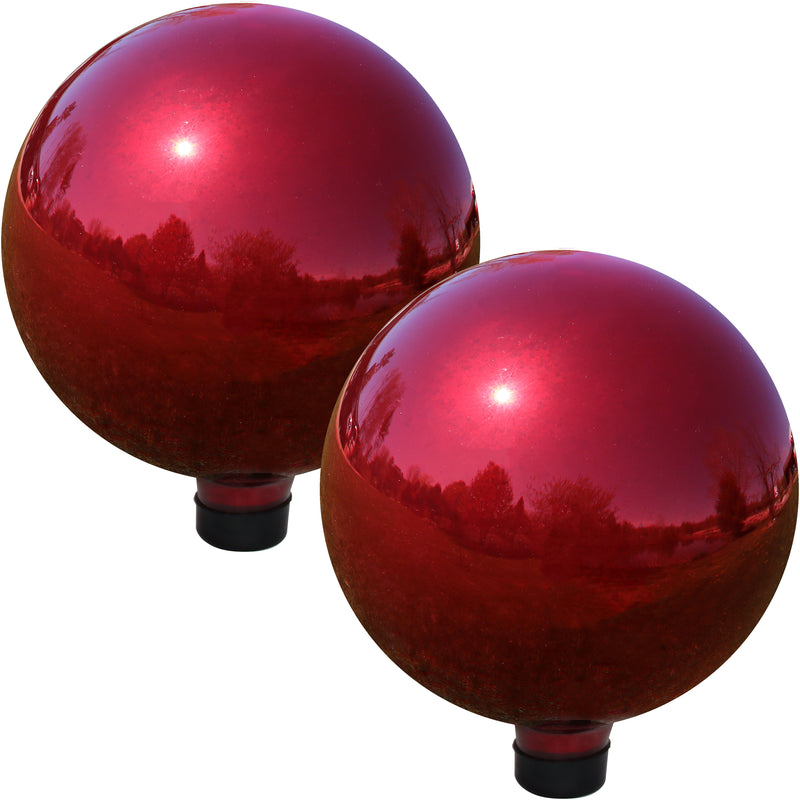 Sunnydaze Glass Gazing Globe Ball with Mirrored Finish Red - 10-Inch - 2 Pack