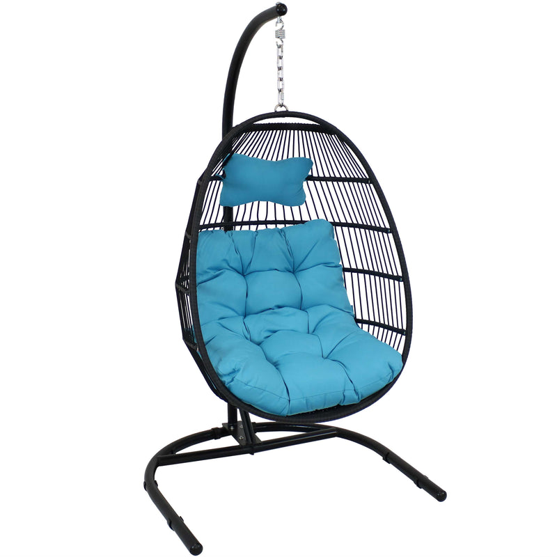 Sunnydaze Julia Hanging Egg Chair with Cushion and Stand - 76 Inches Tall