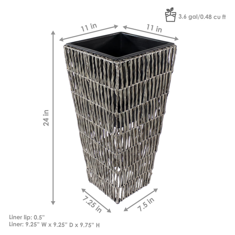 tall plant pots plastic Sunnydaze Hyacinth Outdoor Poly-Wicker Planters - Set of 2