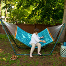 Sunnydaze 2-Person Fabric Spreader Bar Hammock and Pillow