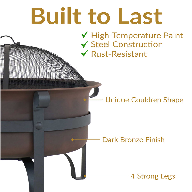 Sunnydaze 29" Cauldron Outdoor Wood-Burning Fire Pit with Spark Screen