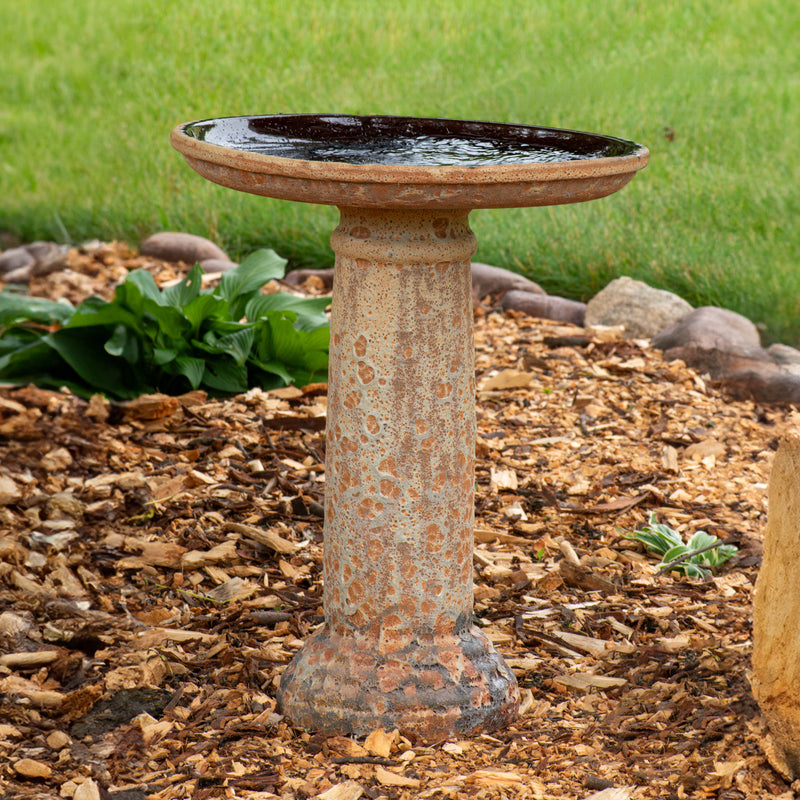 Sunnydaze Toulon Outdoor Ceramic Bird Bath - Brown Lava Finish - 24.5" H