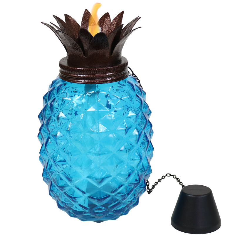 Sunnydaze Tropical Pineapple 3-in-1 Glass Outdoor Torches - Set of 2