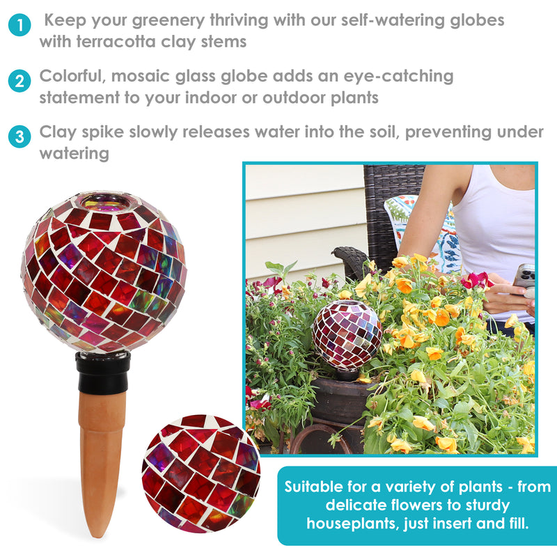 plant watering globe stakes Sunnydaze Mosaic Glass Plant Watering Globe with Clay Spike
